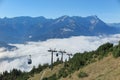 Panoramic view of magnificent Mountain Zugspitze from top of Mount Wank in Garmisch Partenkirchen Royalty Free Stock Photo