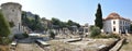 Panoramic view of the main monuments and places of Athens (Greece). Ruins the ancient Roman Agora