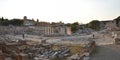Panoramic view of the main monuments and places of Athens (Greece). Ruins of the Roman agora