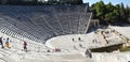 Panoramic view of the main monuments and places of Greece. Ruins of the Greek Theater of Epidaurus