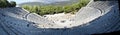 Panoramic view of the main monuments and places of Greece. Ruins of the Greek Theater of Epidaurus