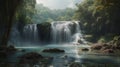 Panoramic View of a Majestic Deep Forest Waterfall with Crystal Clear Water Royalty Free Stock Photo