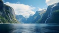 Panoramic View of a majestic Fjord with steep Cliffs and deep blue Water