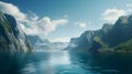 Panoramic View of a majestic Fjord with steep Cliffs and deep blue Water