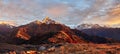 Panoramic view of the majestic Himalayan peaks - Machapuchare, Annapurna IV and Annapurna II, covered with clouds