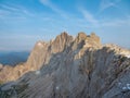 Dachstein - Panoramic view of majestic mountain peak Hoher Dachstein in Northern Limestone Alps, Styria, Austria Royalty Free Stock Photo