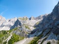 Dachstein - Panoramic view of majestic mountain peak Hoher Dachstein in Northern Limestone Alps, Styria, Austria Royalty Free Stock Photo