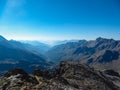 Gloedis - Panoramic view of the majestic mountain ridges of High Tauern seen near Gloedis in Schober group, East Tyrol Royalty Free Stock Photo