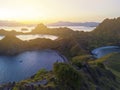 Panoramic view of majestic Padar Island during magnificent sunset. Soft focus and Noise slightly appear due to high iso. Royalty Free Stock Photo