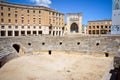 Panoramic view of the majestic Roman amphitheater of Lecce built during the augustan age I, II century a.C.. Puglia, Italy.