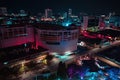 Panoramic view of Malacca skyline, traffic and light by night.