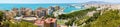 Panoramic view on Malaga City. Cityscape of Malaga with down town center with Cathedral, Mediterranean Sea port harbor Royalty Free Stock Photo