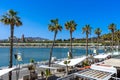 Panoramic view of Malaga port in a sunny day in the morning in Malaga, Spain Royalty Free Stock Photo