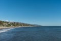 Panoramic view of Malibu coastline taken from a pier in Paradise Cove, Malibu, California Royalty Free Stock Photo