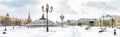 Panoramic view of the Manezhnaya or Manege Square in winter, Moscow, Russia Royalty Free Stock Photo