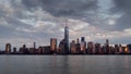 Panoramic view of Manhattan skyline with its reflection in Hudson river at dusk from New Jersey pier. New York, USA Royalty Free Stock Photo