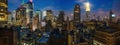 Panoramic view of Manhattan skyscrapers lights, New York city, in the evening Royalty Free Stock Photo