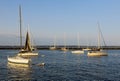 Panoramic view of many boats, yachts and sailboats moored