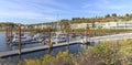Panoramic view of a marina and residential buildings Vancouver WA. Royalty Free Stock Photo