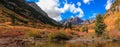 Panoramic view of Maroon bells landscape in autumn time