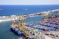 Panoramic view of a massive cargo port in Barcelona