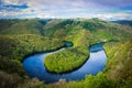 Panoramic view of the meander of Queuille in Auvergne land, France Royalty Free Stock Photo