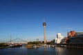 Panoramic View: Media Harbor with Rhine-Tower and famous buildings from Frank Gehry / Cityscapes of Dusseldorf / Germany