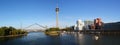 Panoramic View: Media Harbor with Rhine-Tower and famous buildings from Frank Gehry / Cityscapes of Dusseldorf / Germany