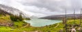 Panoramic view at the Medicine Lake in the Jasper National Park in Canadian Rocky Mountains Royalty Free Stock Photo