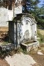 Panoramic view of Medieval church near tomb of Yane Sandanski in Rozhen village, Bulgaria Royalty Free Stock Photo