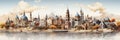 Panoramic view of medieval Istanbul. Fantasy cityscape
