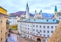 Panorama of old Salzburg from Peterswacht bastion in Salzburg, Austria