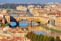 Panoramic view of medieval stone bridge Ponte Vecchio over Arno river in Florence, Tuscany, Italy Royalty Free Stock Photo