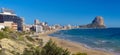 Panoramic view of the Mediterranean beach of Calpe, Spain. Royalty Free Stock Photo