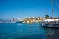 Panoramic view of mediterranean Greek island Kastellorizo (Megisti), nearest to the Turkey