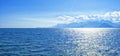 Panoramic view on Mediterranean Sea and mountains from a harbor in old town Kaleici. Antalya, Turkey Royalty Free Stock Photo