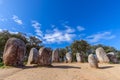 Panoramic view of the megalithic complex Almendres Cromlech Cromelelique dos Almendres
