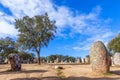 Panoramic view of the megalithic complex Almendres Cromlech Cromelelique dos Almendres Royalty Free Stock Photo