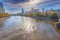 Panoramic view of Melbourne skyline taken from a bridge over the Yarra river Royalty Free Stock Photo