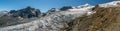 Panoramic view on melting Fee glacier above the Saas-Fee village