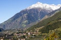 Panoramic view of Merano in Italy with mountains in background. Royalty Free Stock Photo