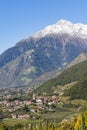 Panoramic view of Merano in Italy with mountains in background. Royalty Free Stock Photo