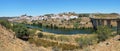 The panoramic view of Mertola town and the bridge over the Guadiana river. Portugal