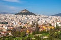 Panoramic view of metropolitan Athens, Greece with Lycabettus Lycabettus hill and Pedion tou Areos park seen from Areopagus rock