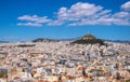 Panoramic view of metropolitan Athens, Greece with Lycabettus Lycabettus hill and Pedion tou Areos park seen from Areopagus rock