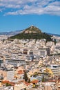 Panoramic view of metropolitan Athens, Greece with Lycabettus Lycabettus hill and Pedion tou Areos park seen from Areopagus rock