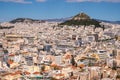 Panoramic view of metropolitan Athens, Greece with Lycabettus Lycabettus hill and Pedion tou Areos park seen from Areopagus rock