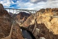 Panoramic view of the Mike O\'Callaghan-Pat Tillman Memorial Bridge, next to the Hoover Dam on the Colorado River. Royalty Free Stock Photo