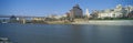 Panoramic view of Mississippi River with Bridge and Pyramid Sports Arena, Memphis, TN Royalty Free Stock Photo