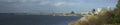Panoramic view of Mississippi River with Bridge and Pyramid Sports Arena, Memphis, TN Royalty Free Stock Photo
